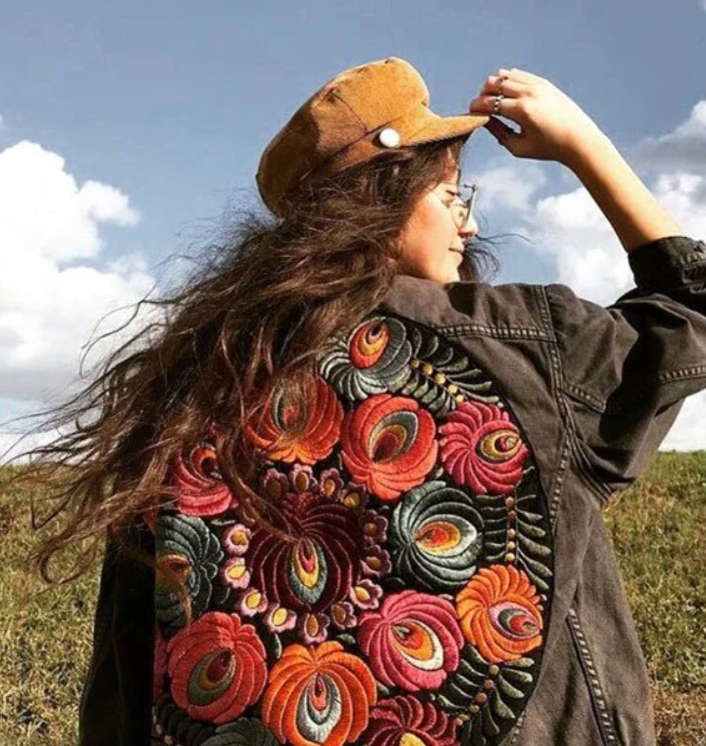 Veste en Jean Femme Design Floral Élégant Denim Polyvalent-2