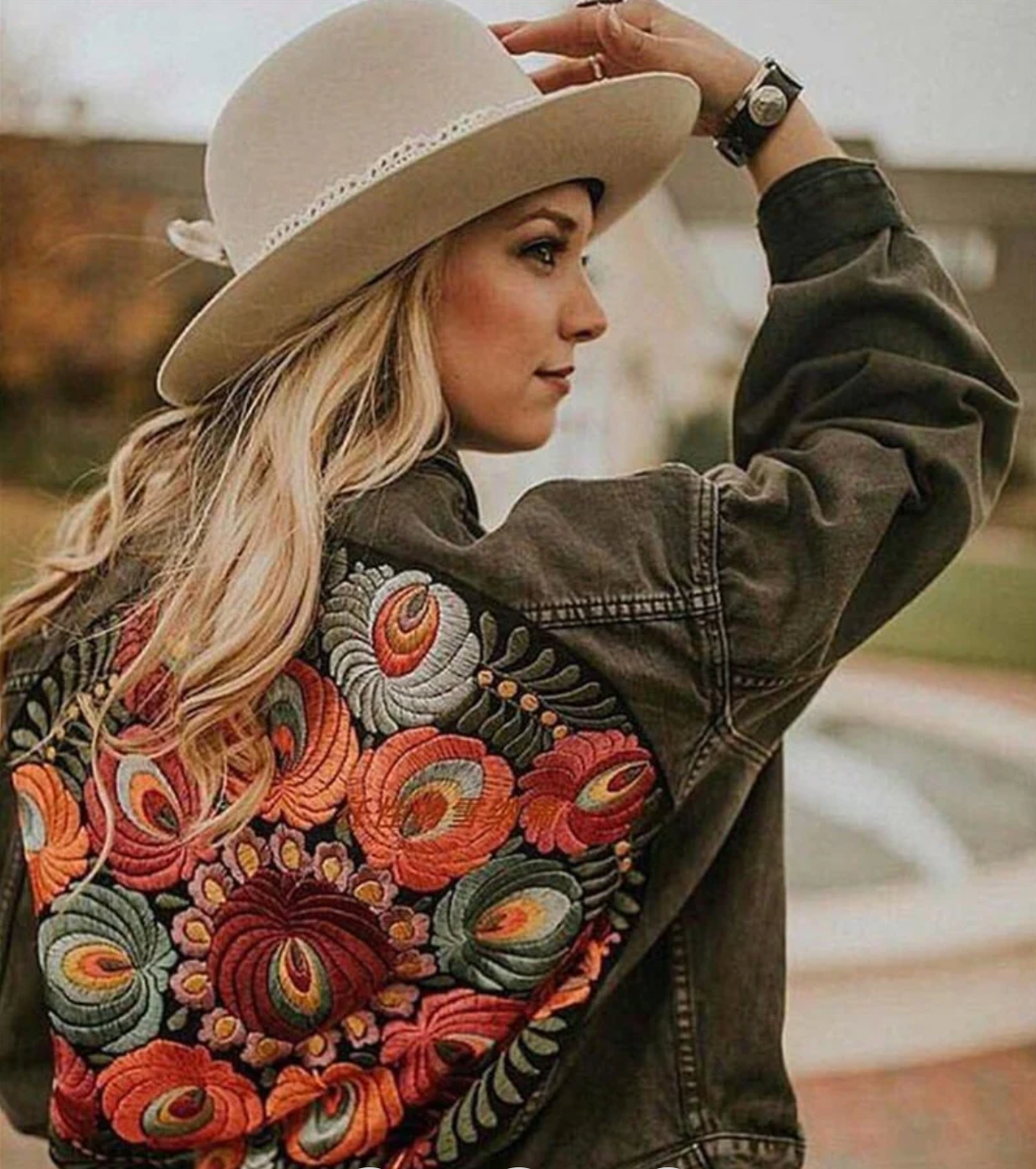 Variant image for Veste en Jean Femme Design Floral Élégant Denim Polyvalent-1