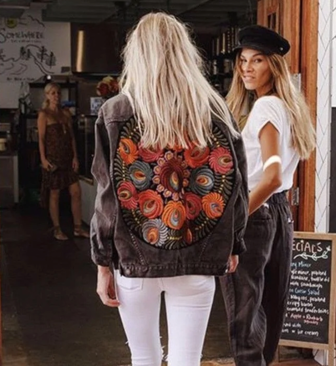 Veste en Jean Femme Design Floral Élégant en Denim-4