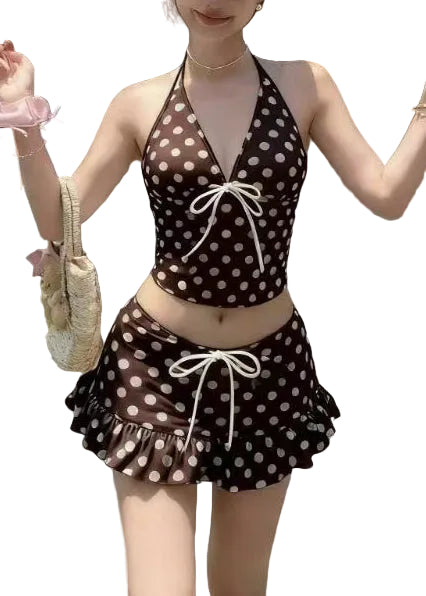 Maillot de Bain Femme à Volants Imprimé Marron 4