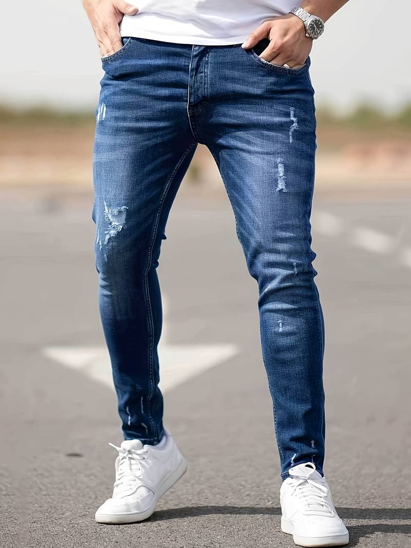 Variant image for Jean Homme Déchiré Moderne en Denim Ajusté-28