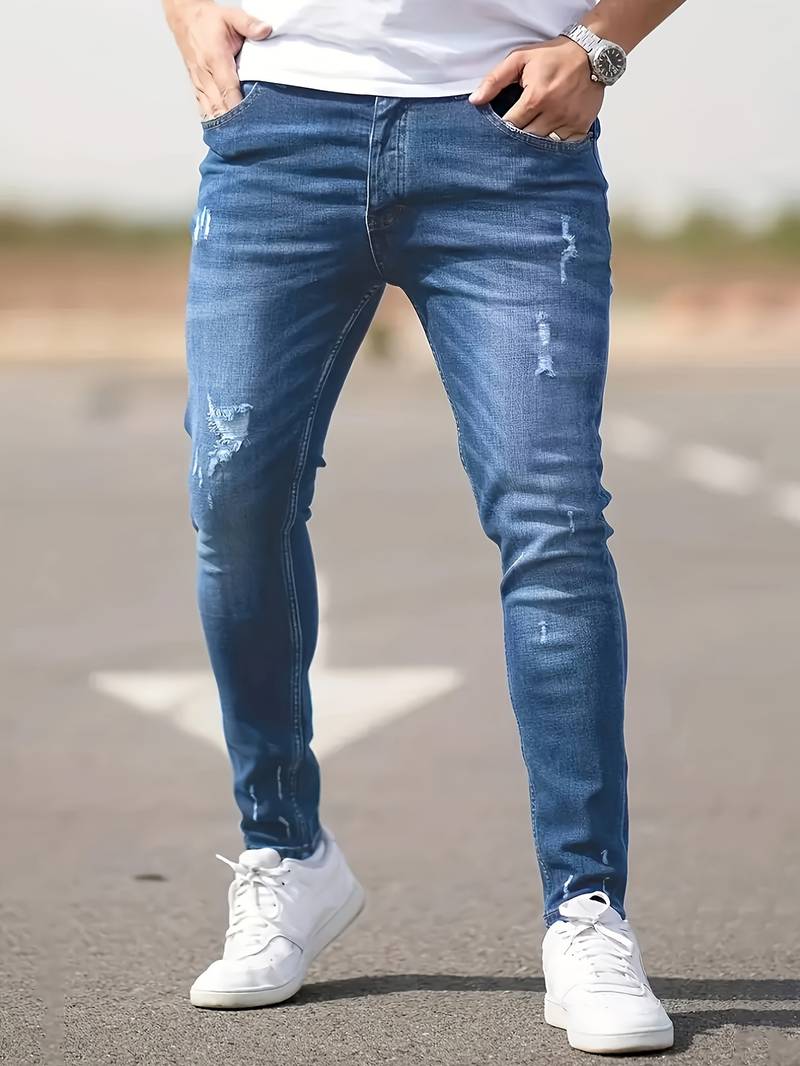 Variant image for Jean Homme Déchiré Moderne en Denim Ajusté-43