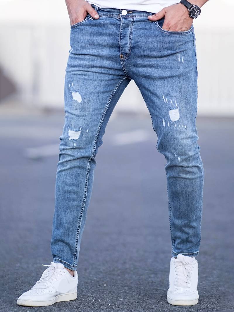 Variant image for Jean Homme Déchiré Moderne en Denim Ajusté-15