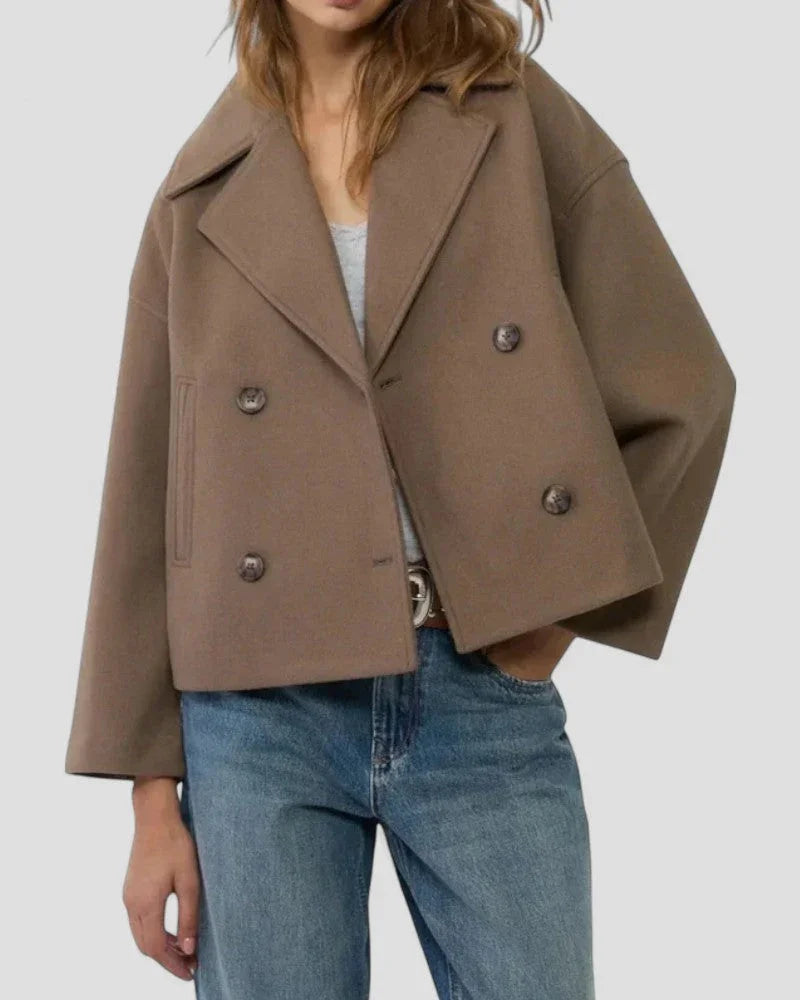 Manteau Court Femme Double Boutonnage Chic 1