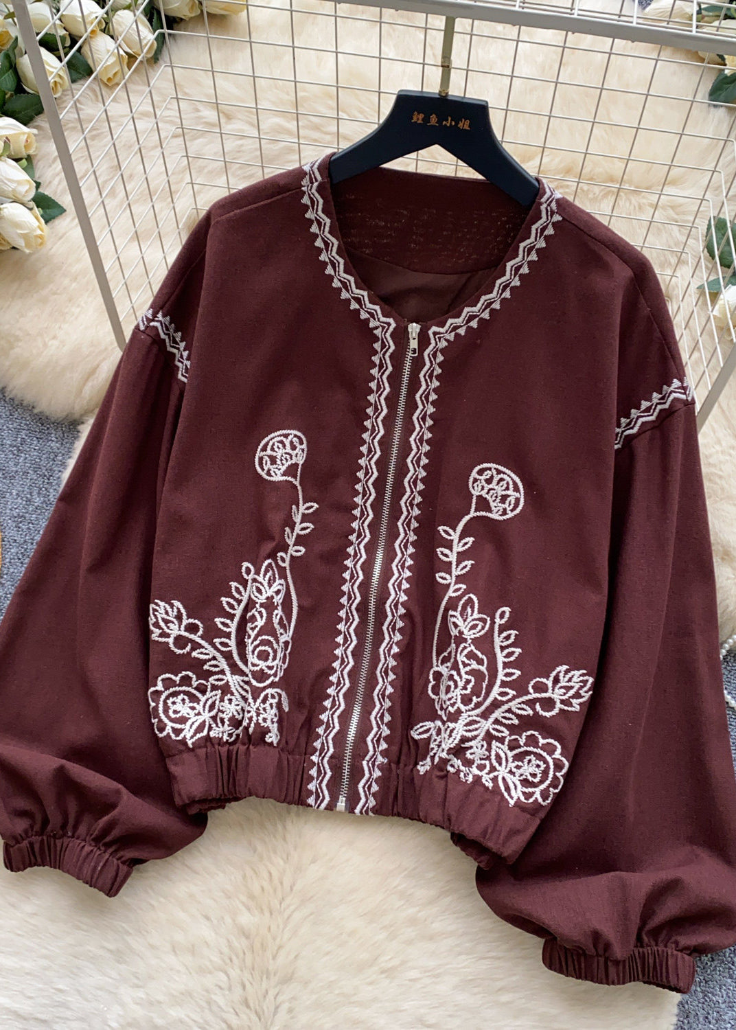 Manteau Femme Automnal à Fermeture Éclair Brodé 1