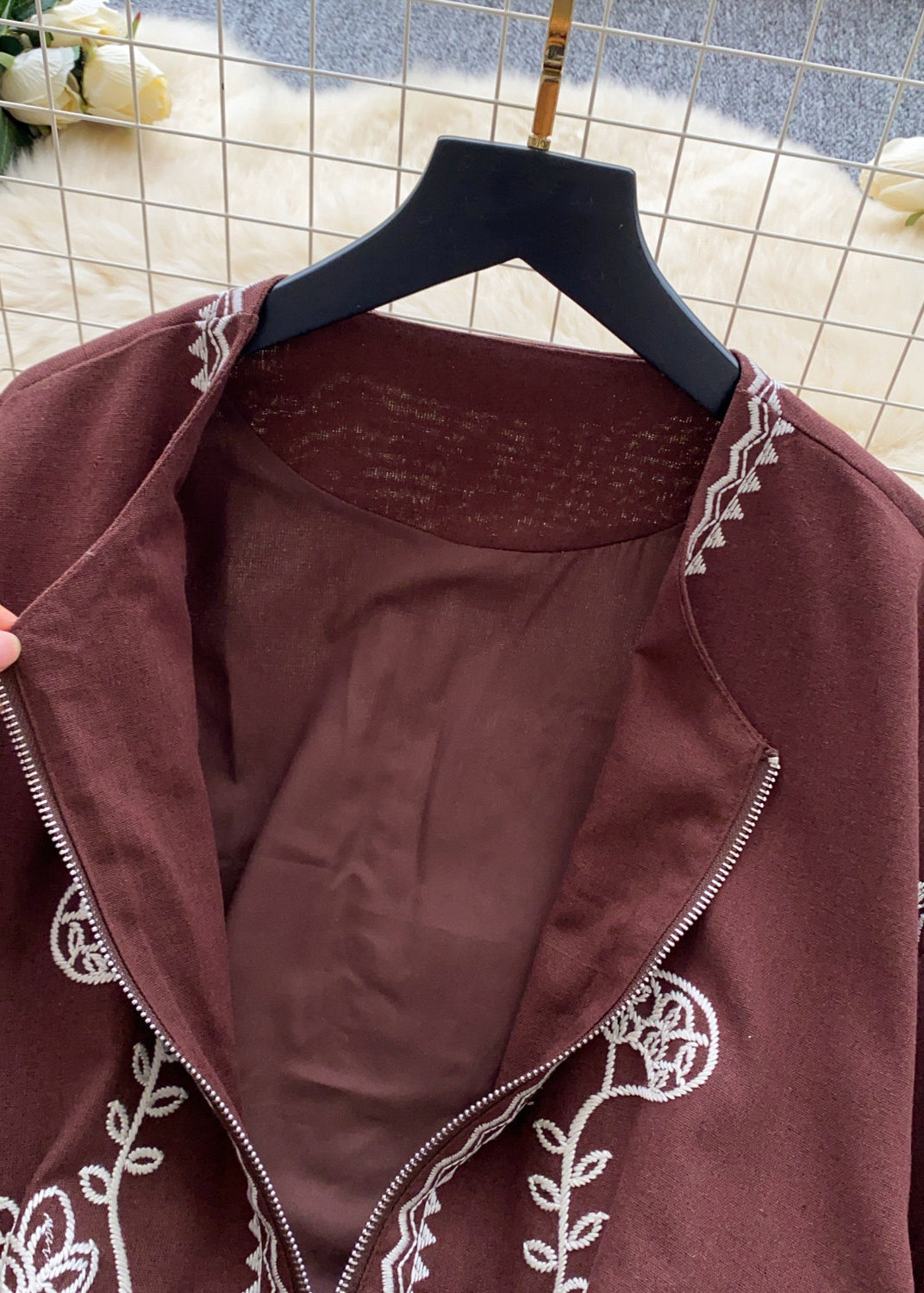 Manteau Femme Automnal à Fermeture Éclair Brodé 3