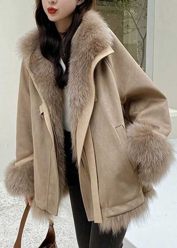 Manteau Femme Automne Style Patchwork avec Col Fourrure 3