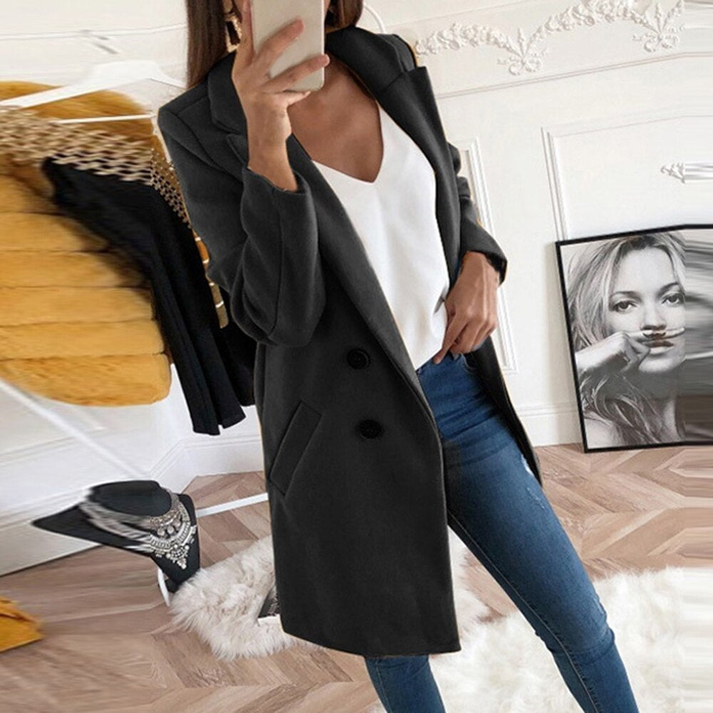 Manteau Femme Chic à Col Revers 2