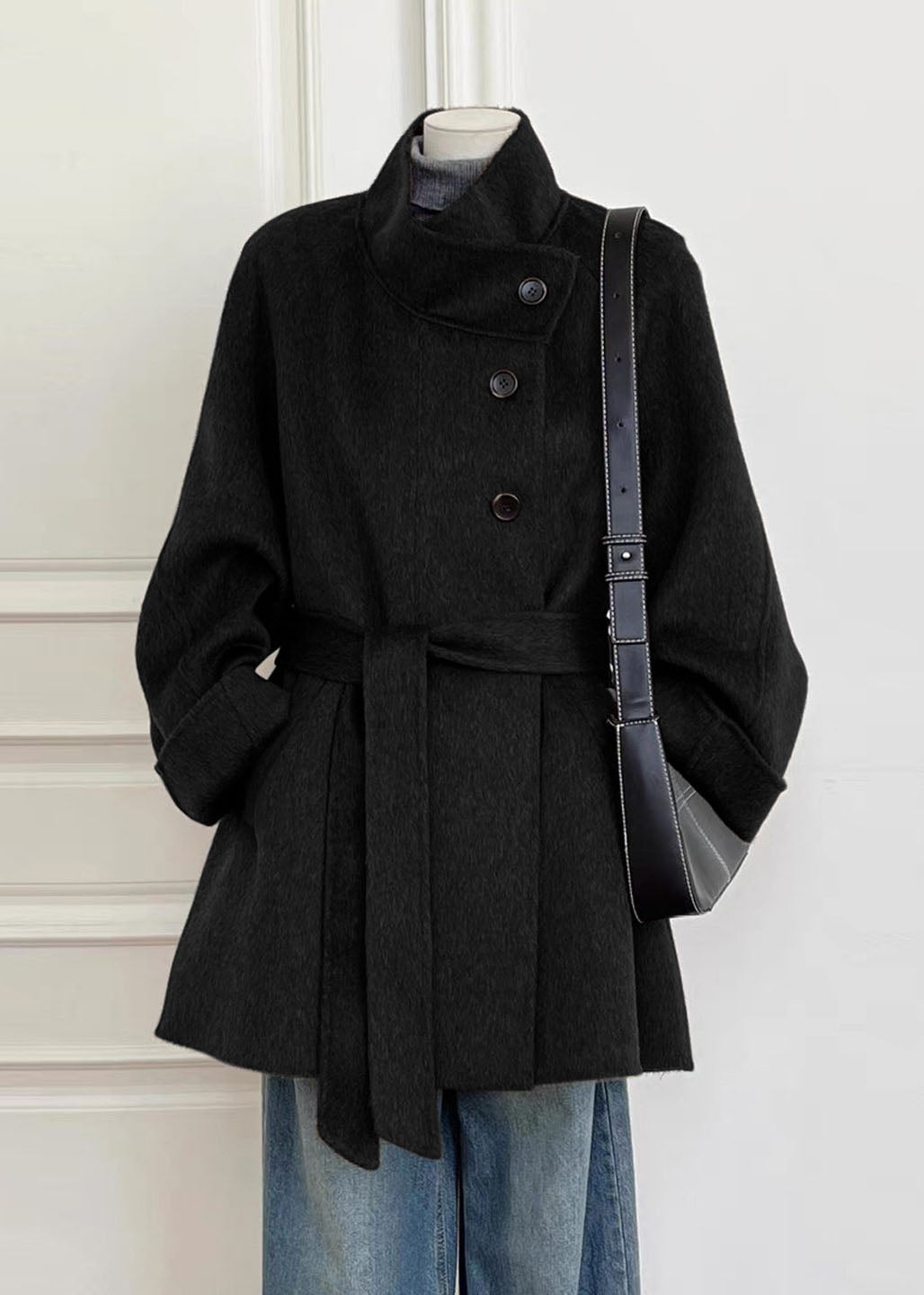 Manteau Femme Col Montant Boutonné Style Automnal 3