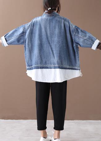Manteau Femme Col Montant Zippé en Denim 3