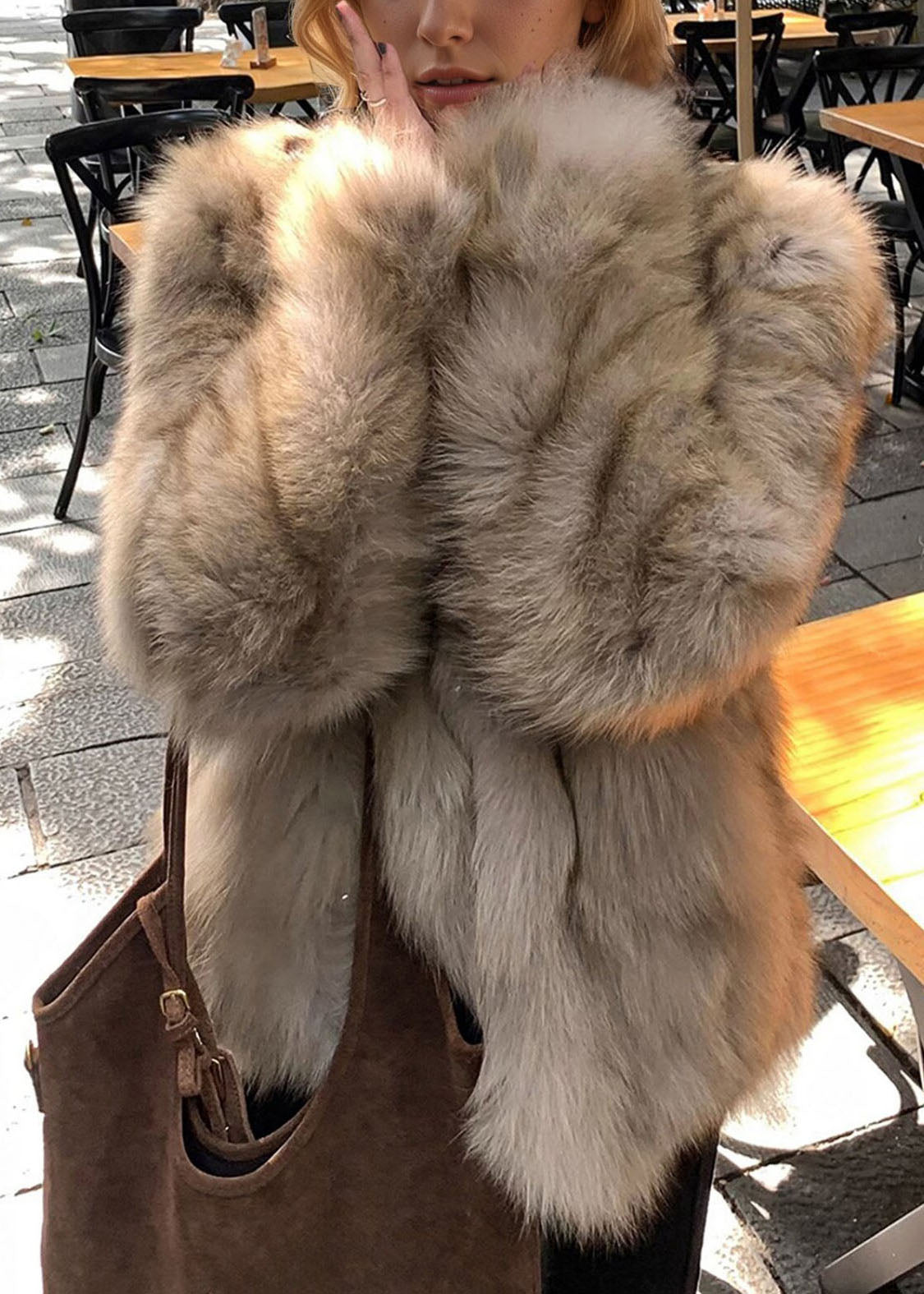 Manteau Femme Coupe Ample Col Fourrure Manche Longue 0
