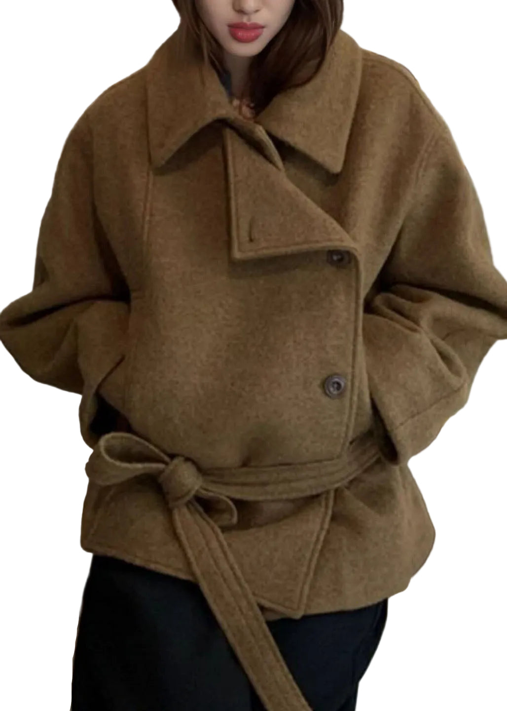 Manteau Femme Coupe Ample Col Peter Pan Patchwork Automne 0
