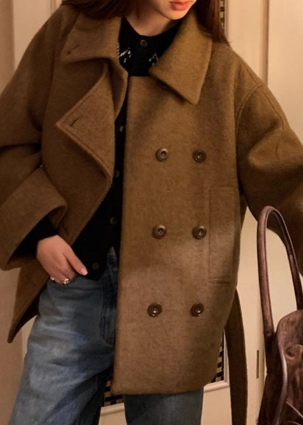 Manteau Femme Coupe Ample Col Peter Pan Patchwork Automne 1