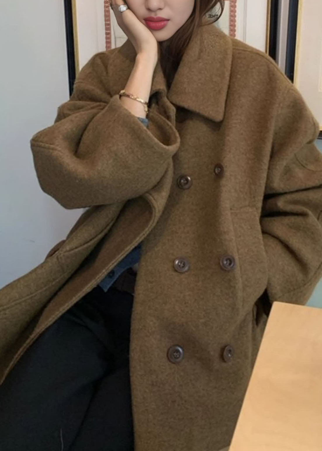 Manteau Femme Coupe Ample Col Peter Pan Patchwork Automne 4