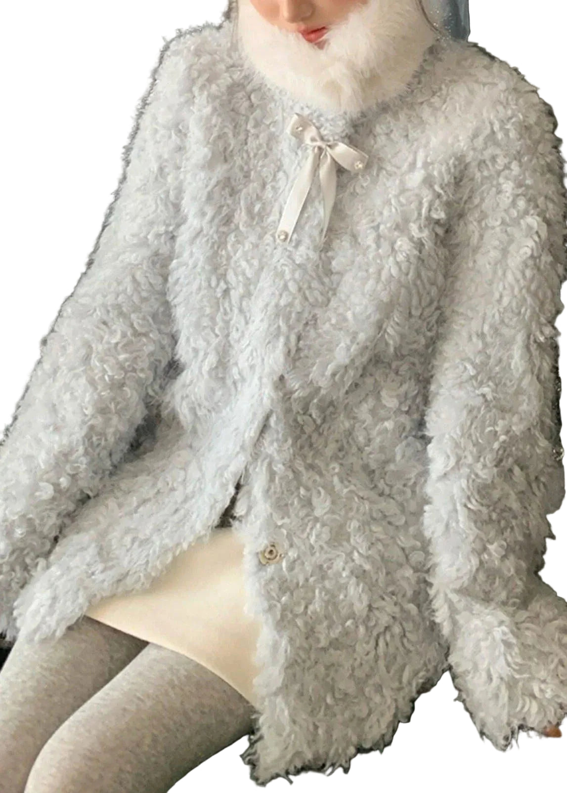 Manteau Femme Coupe Ample Col Rond Manches Longues 4
