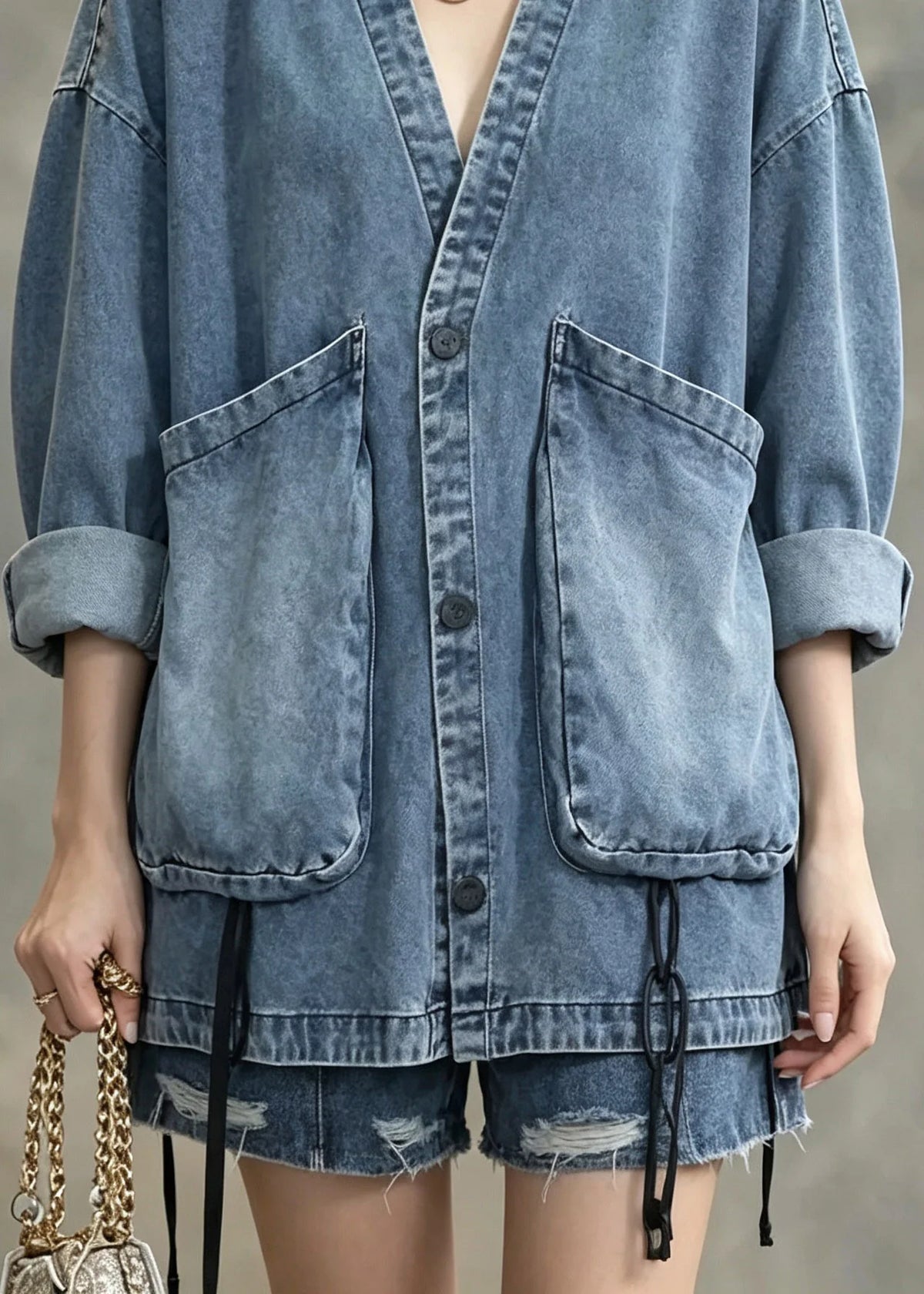 Manteau Femme Denim Patchwork Manches Longues 3