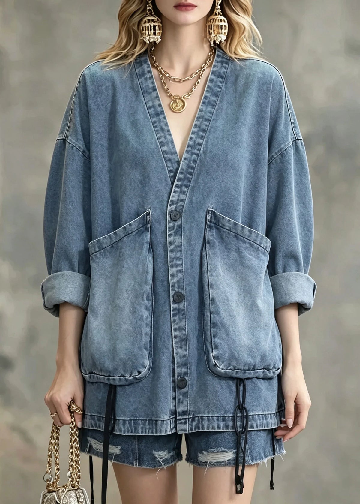 Manteau Femme Denim Patchwork Manches Longues 4