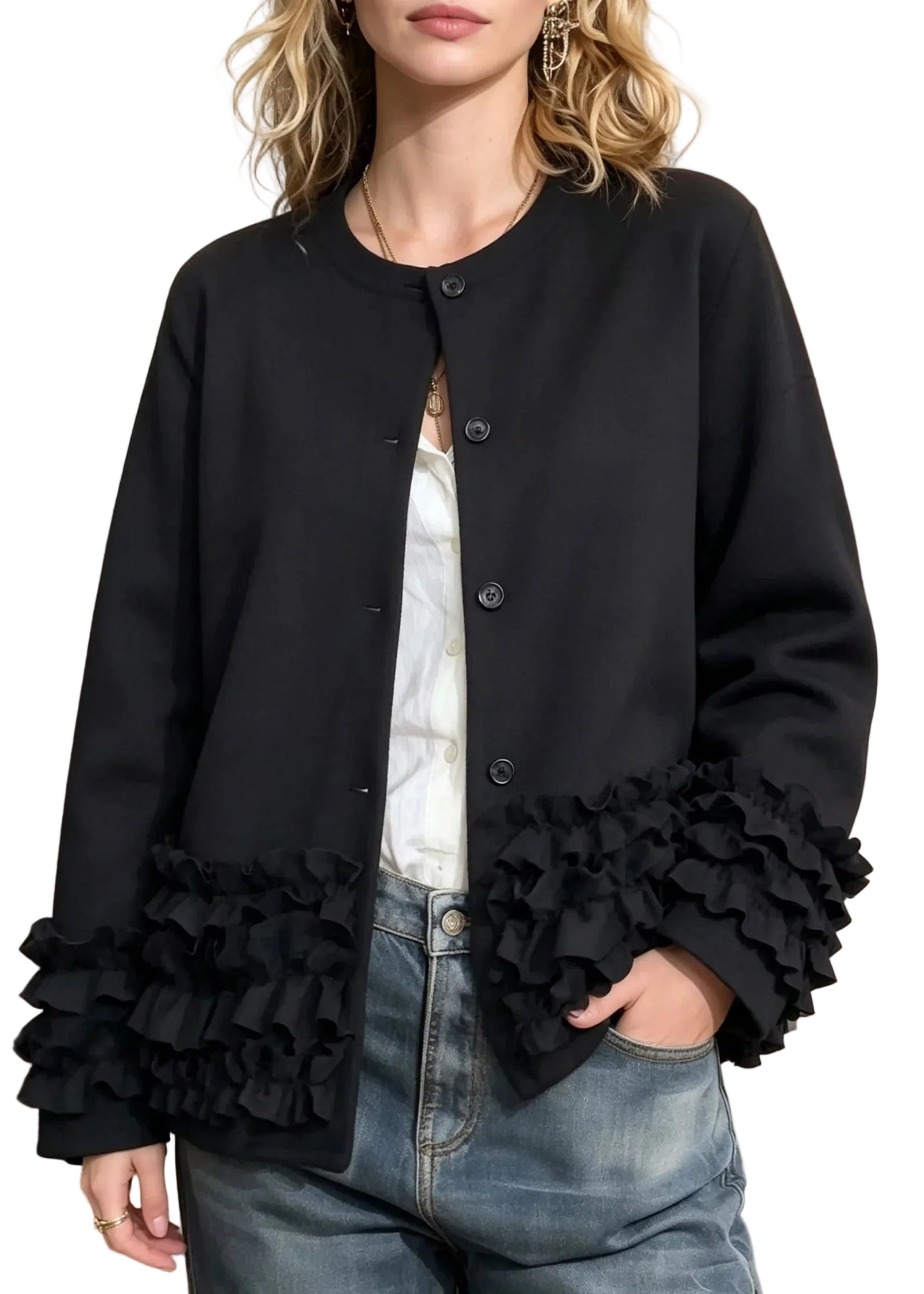 Manteau Femme Moderne Col Rond Boutonné Automne 0