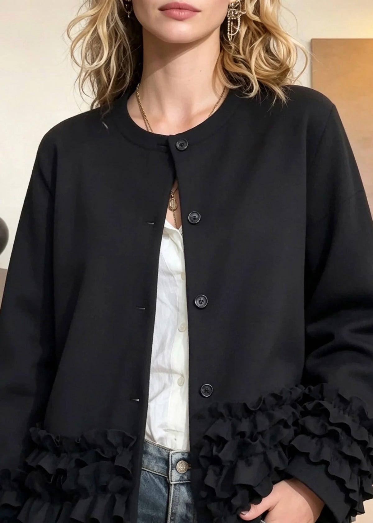 Manteau Femme Moderne Col Rond Boutonné Automne 1