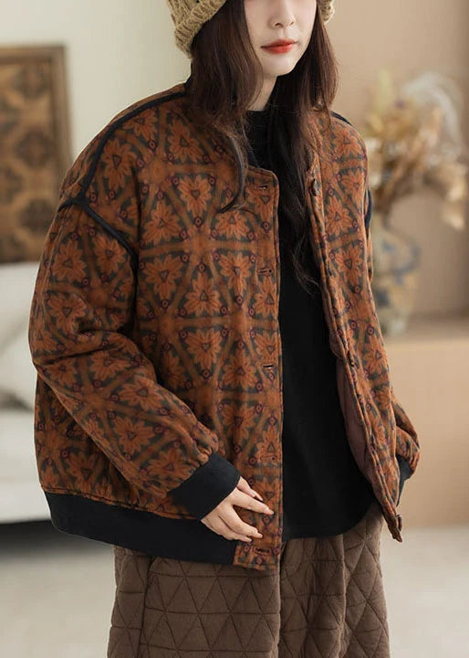 Manteau Femme Oversize Imprimé Orange Hiver 3