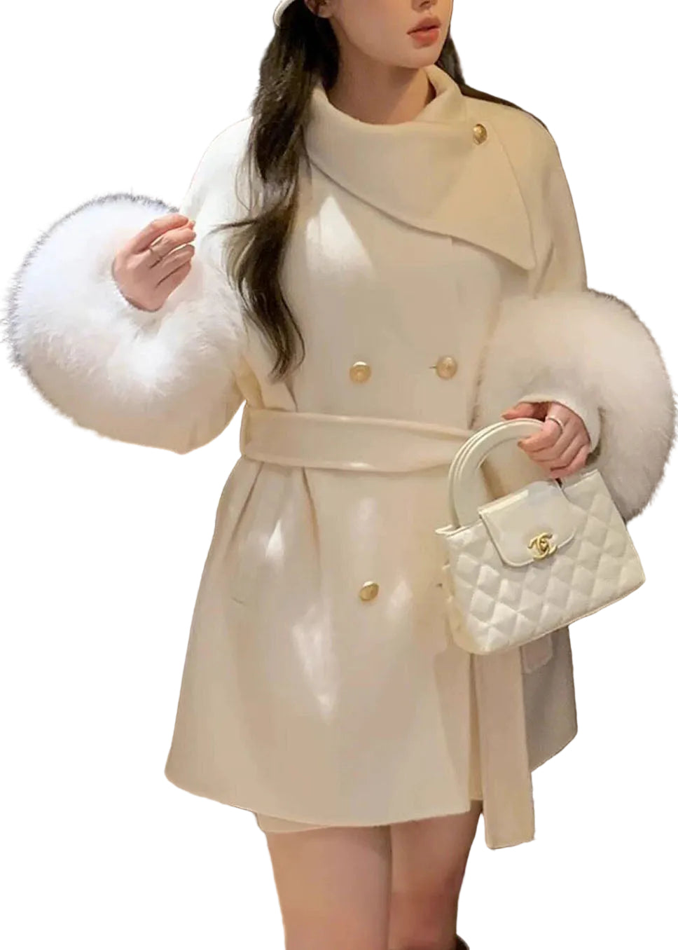 Manteau Femme Patchwork avec Ceinture à la Taille Automne 0