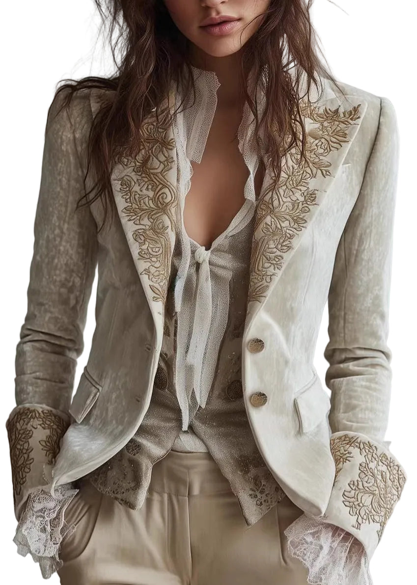 Manteau Femme Style Costume Col Claudine à Poches Imprimé Automnal 0