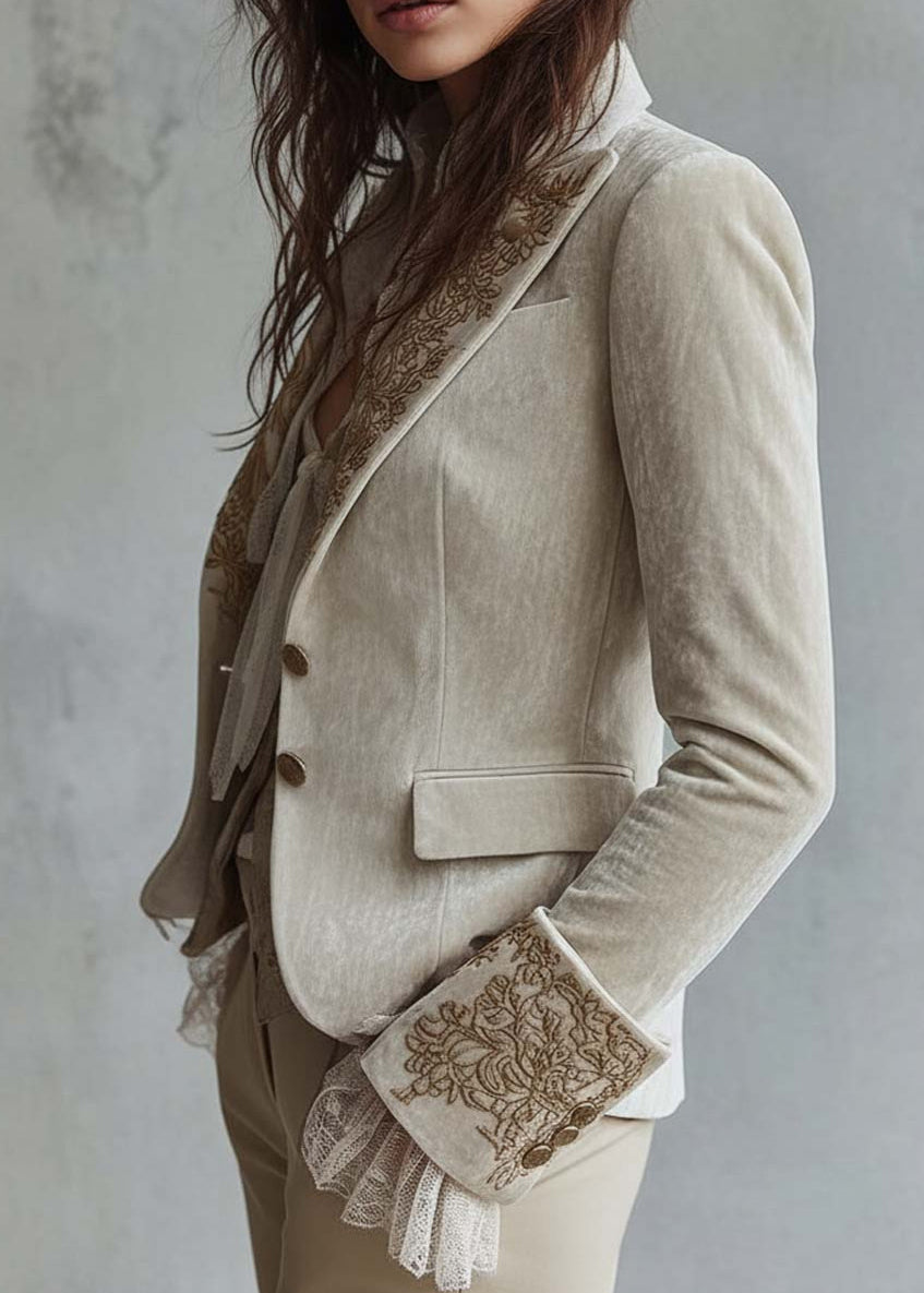 Manteau Femme Style Costume Col Claudine à Poches Imprimé Automnal 1