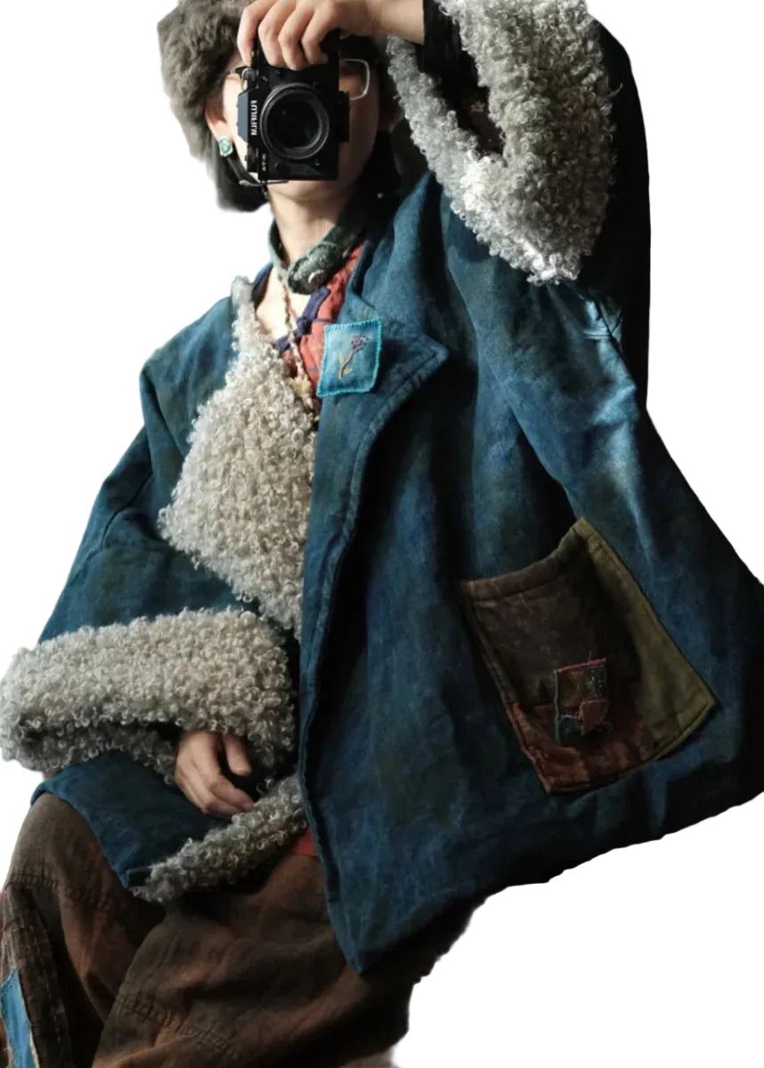 Manteau Femme Vintage Patchwork Col Claudine 0