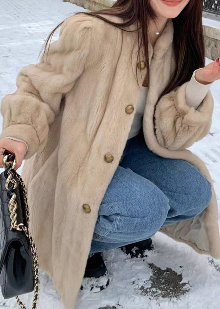 Manteau Femme en Fourrure avec Col Rond et Manches Longues 3