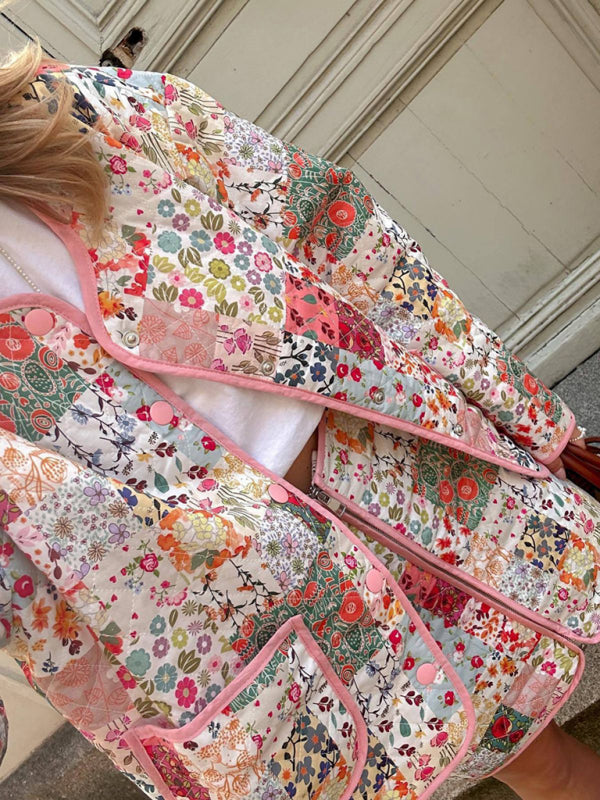 Manteau Foncé à Imprimé Floral pour Femme, Col Rond, Matériau Léger 1