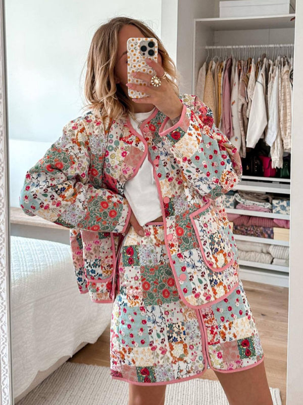 Manteau Foncé à Imprimé Floral pour Femme, Col Rond, Matériau Léger 3