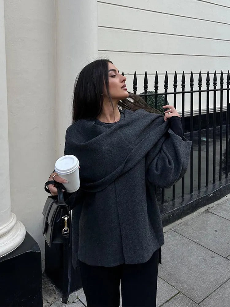 Manteau Hiver Femme Drapé Chic 5