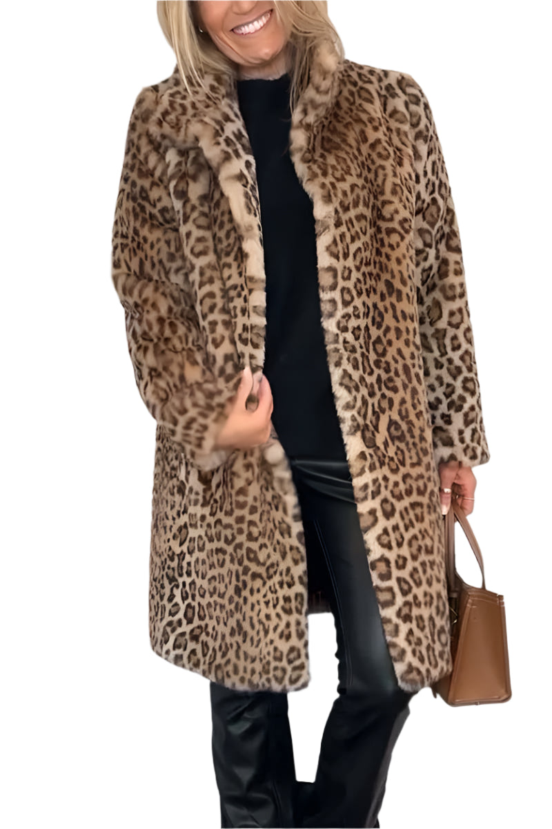 Manteau Hiver Femme Imprimé Léopard Ajusté Tissu Doux 0