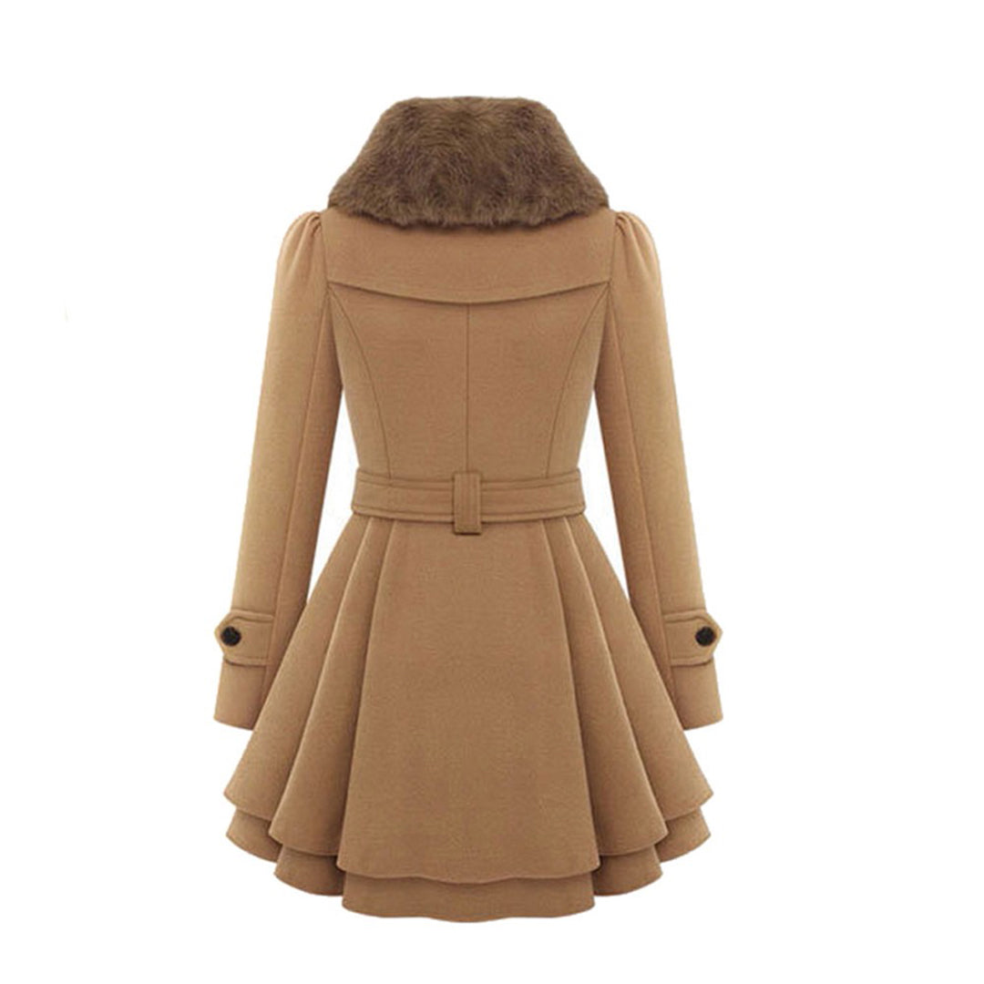 Manteau Hiver Femme Long Col en Fourrure Tissu Doux 4