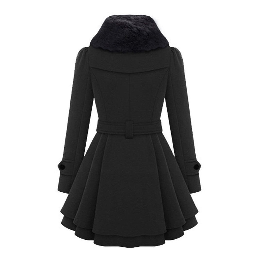 Manteau Hiver Femme Long Col en Fourrure Tissu Doux 5