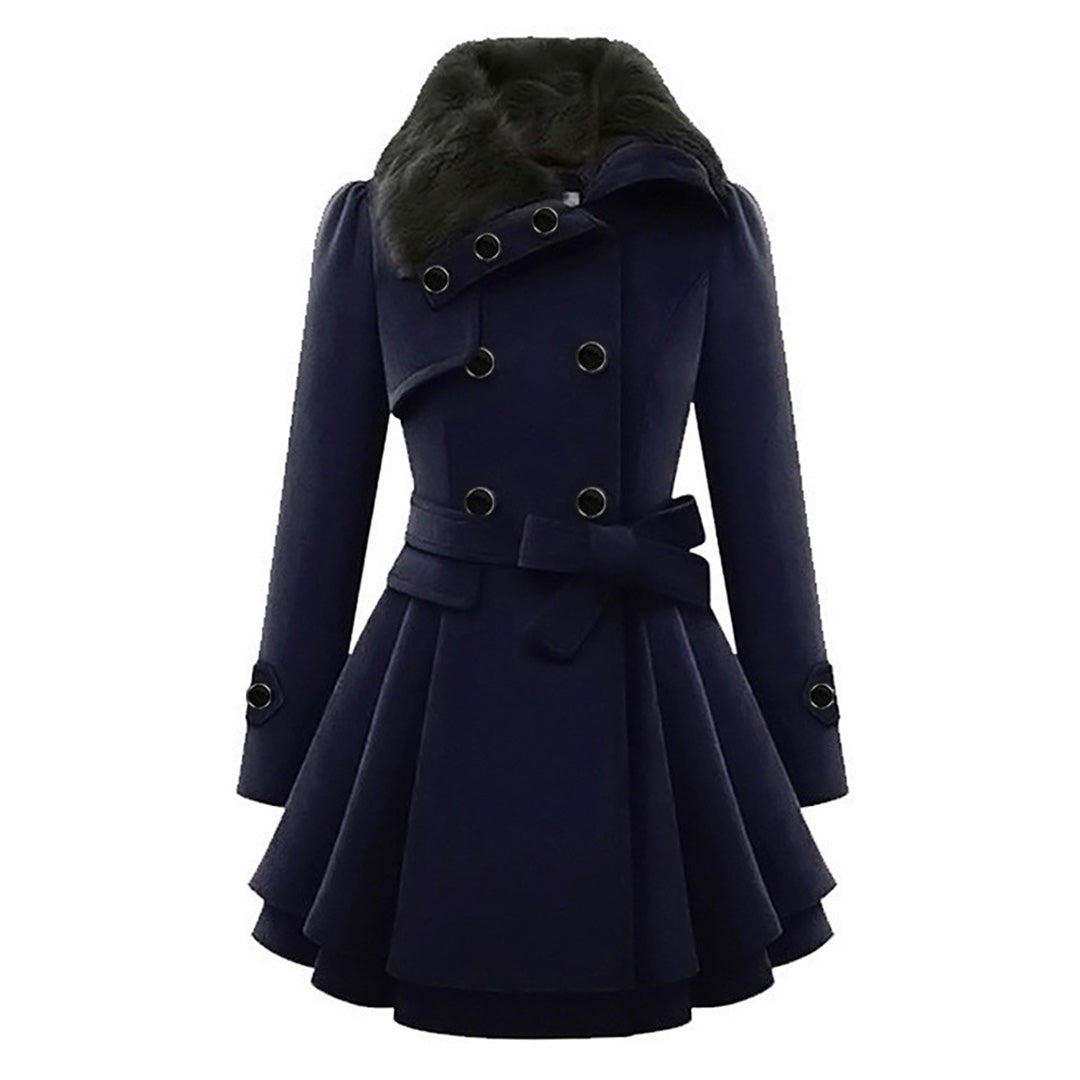 Manteau Hiver Femme Long Col en Fourrure Tissu Doux 7