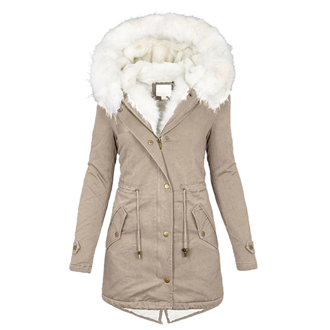 Manteau Hiver Femme Long avec Capuche et Col en Fourrure Résistant aux Intempéries 0