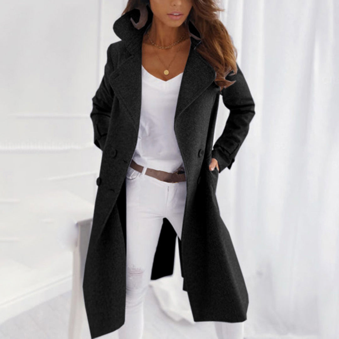 Manteau Hiver Femme Long en Mélange de Laine avec Col Revers Élégant