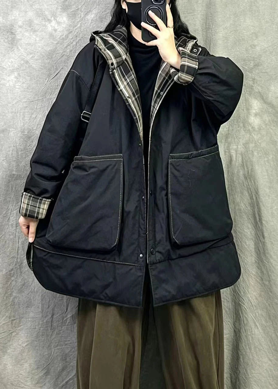 Manteau Hiver Femme Réversible À Capuche Ample 1