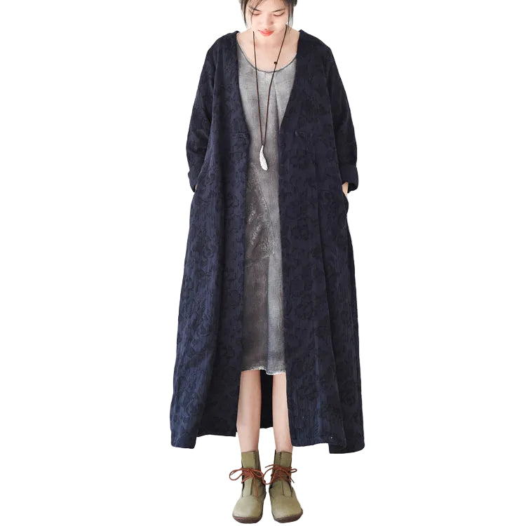 Manteau Long Femme Col en V Style Cardigan Décontracté Hiver 0