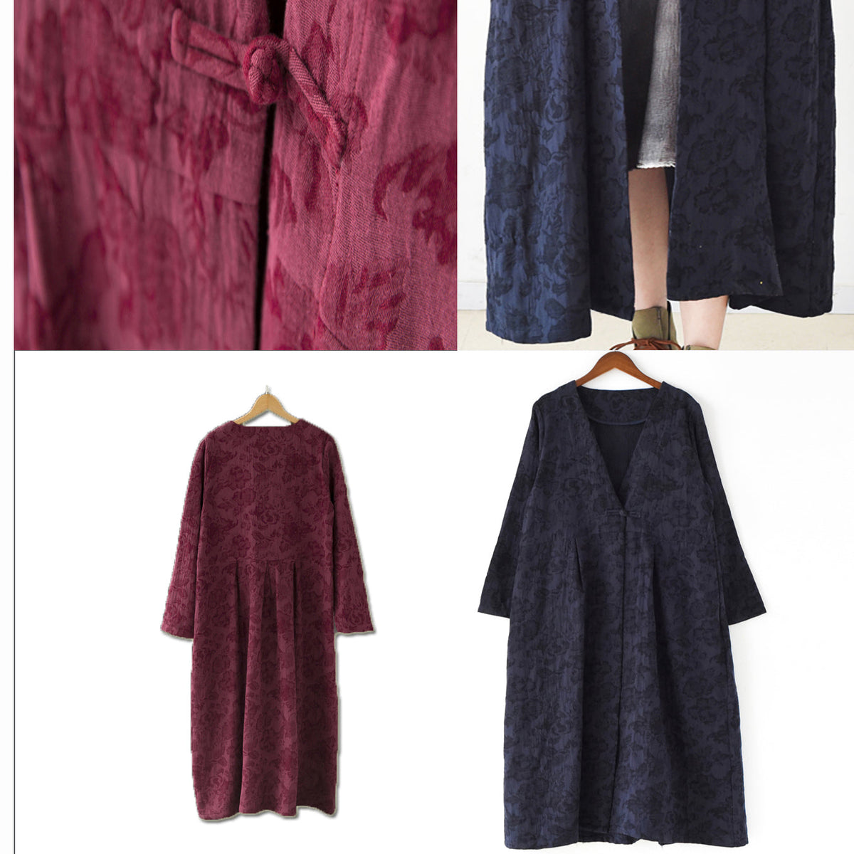 Manteau Long Femme Col en V Style Cardigan Décontracté Hiver 4