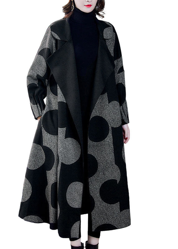 Manteau Long Femme Hiver Imprimé à Pois Manches Longues 0