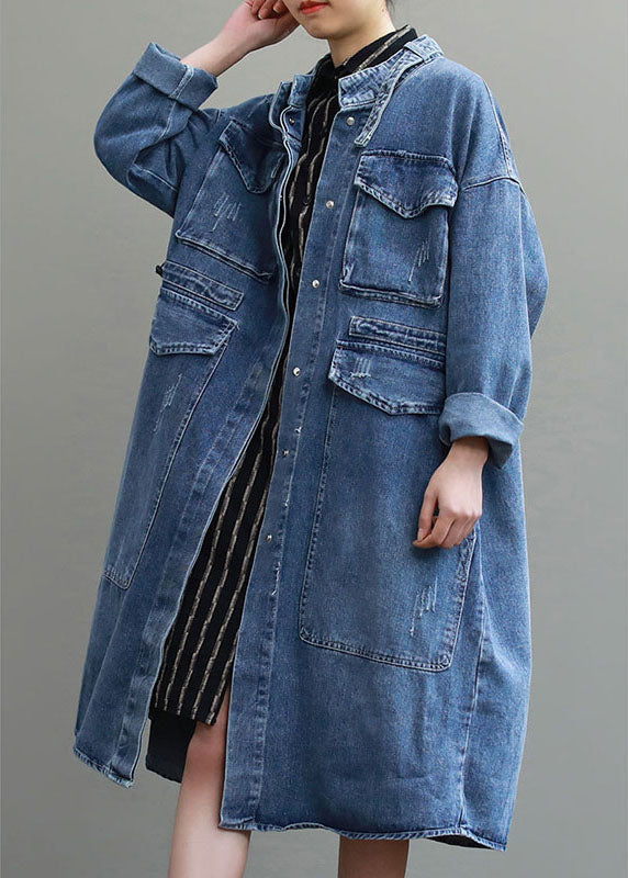 Manteau Long Femme en Denim Ample avec Poches et Manches Longues 2