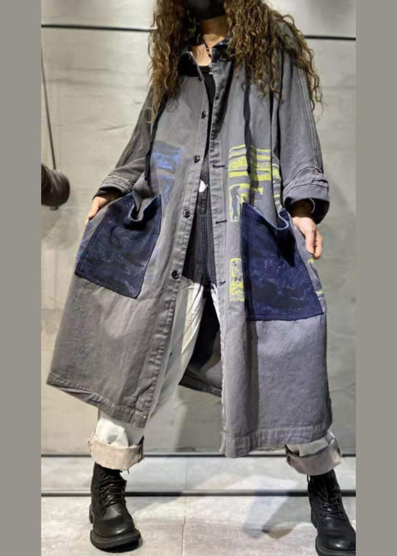 Manteau Long Femme en Jean Décontracté avec Poches et Manches Longues 1