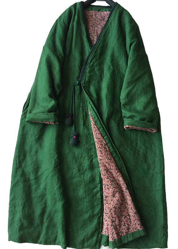 Manteau Long en Coton Rempli à Col V pour Femmes 0