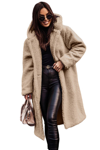 Manteau Long en Teddy avec Capuche pour Femme 0