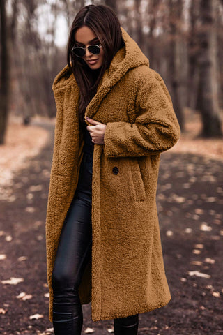 Manteau Long en Teddy avec Capuche pour Femme 4
