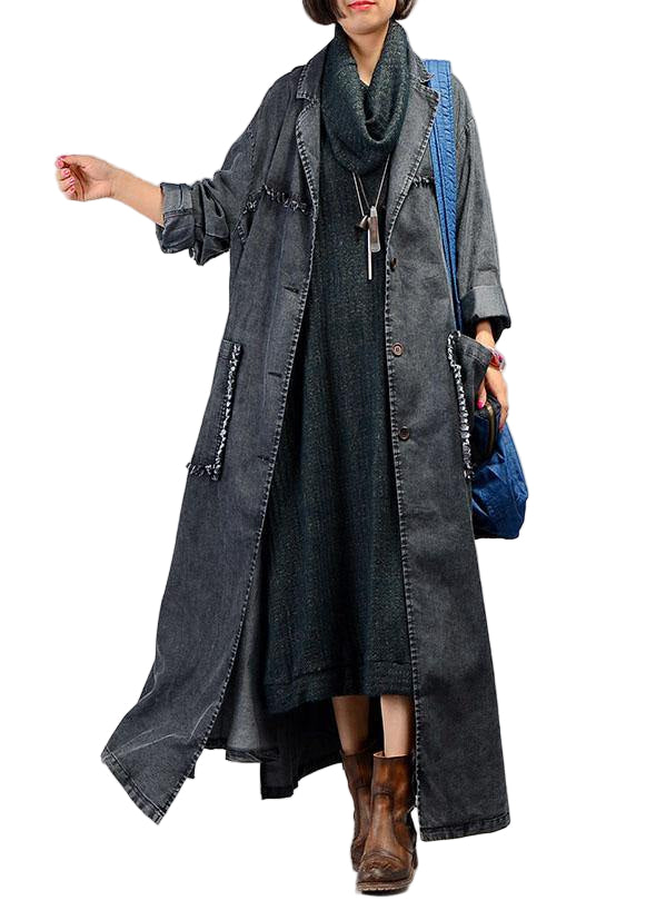 Manteau Maxi Femme Grande Taille Denim Noir 0