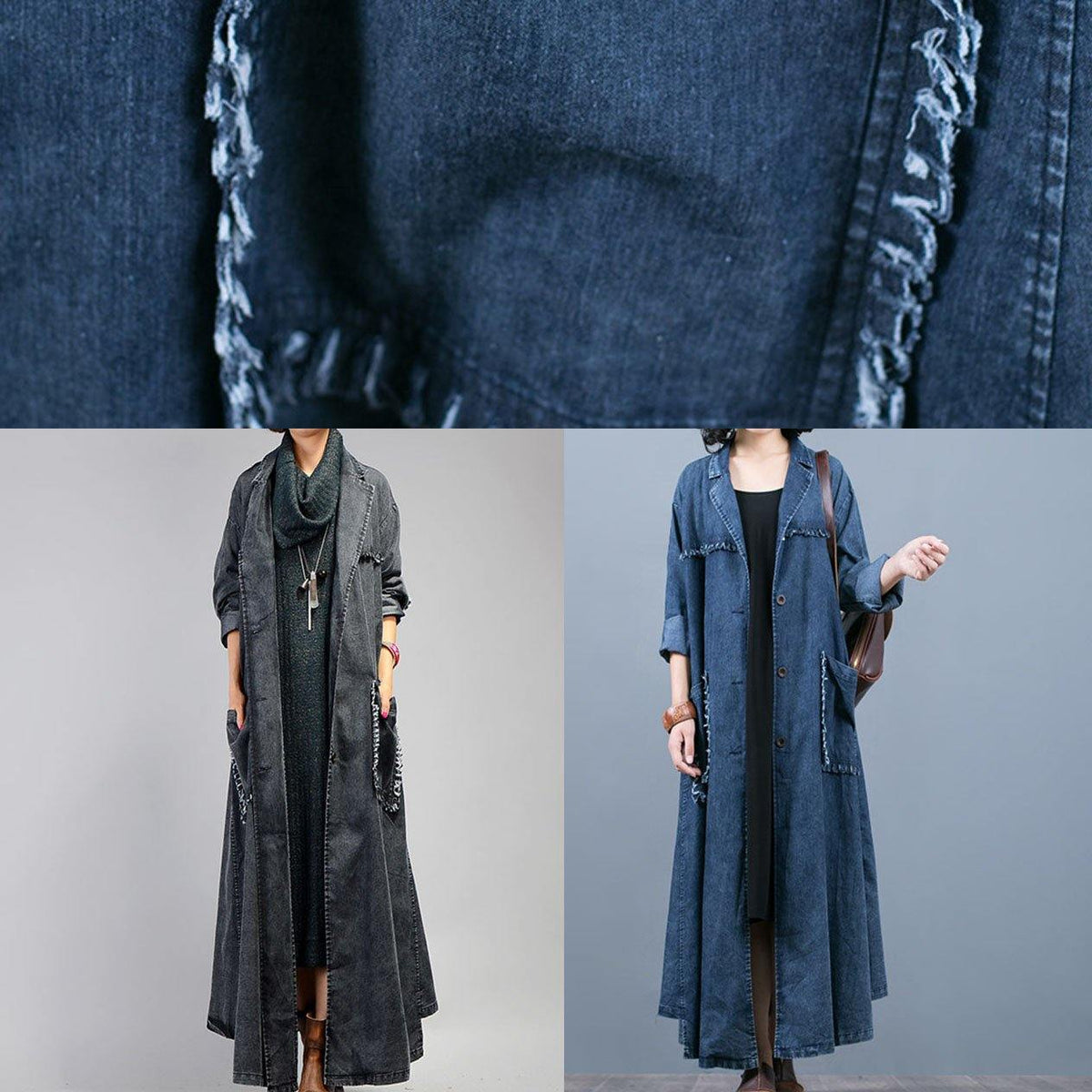 Manteau Maxi Femme Grande Taille Denim Noir 4