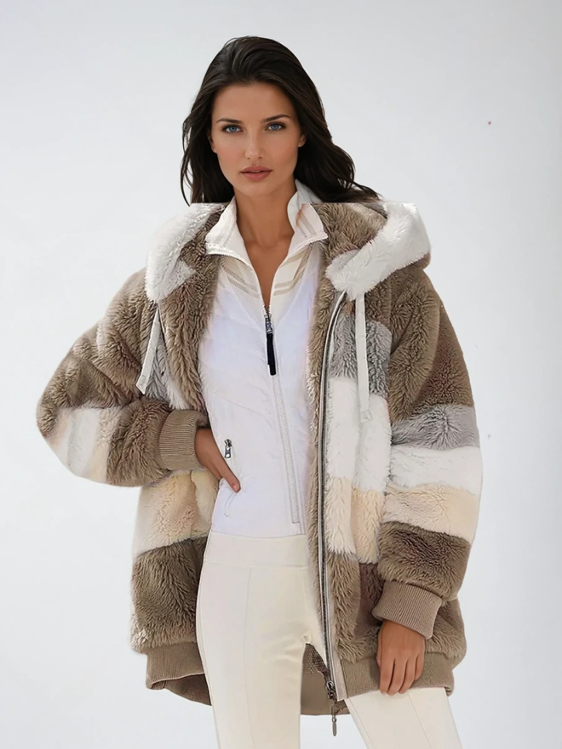Manteau Padded Femme en Peluche Contrastée 2